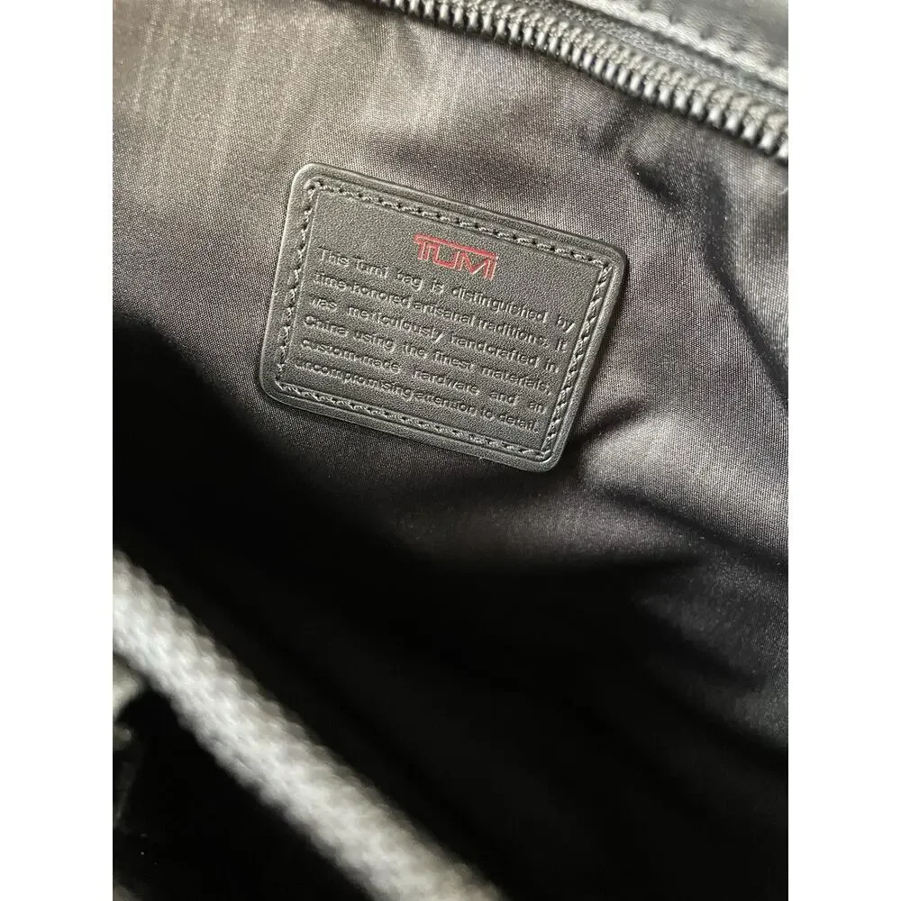 TUMI Black Leather Expandable Organizer Briefcase + Cord Pouch & Dust Bag